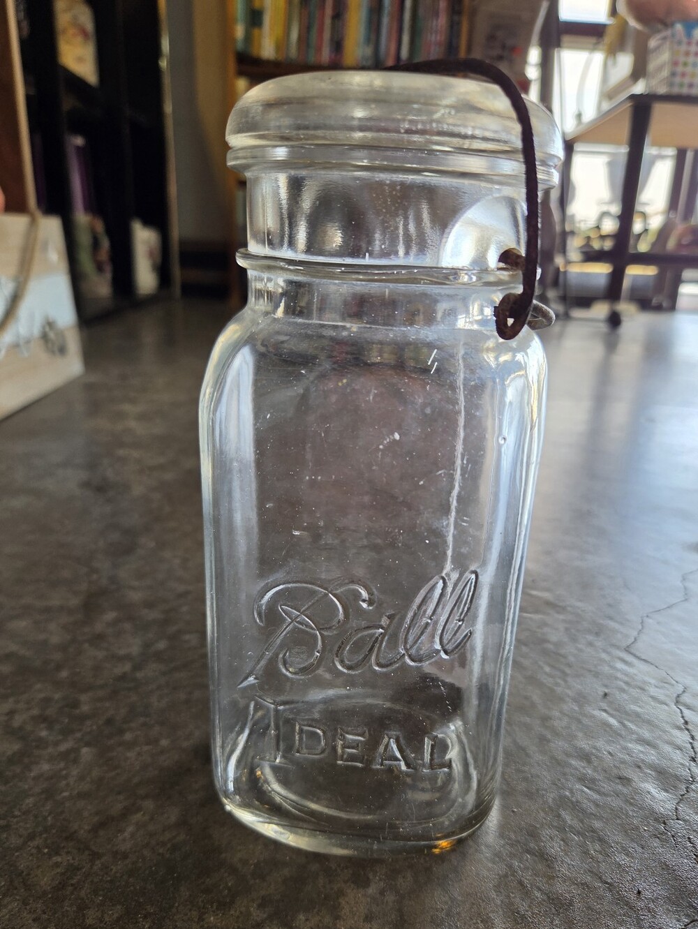 Clear Glass Ball Ideal Mason Jar Wire Bail Closure No Underline Logo 1923-1933 A